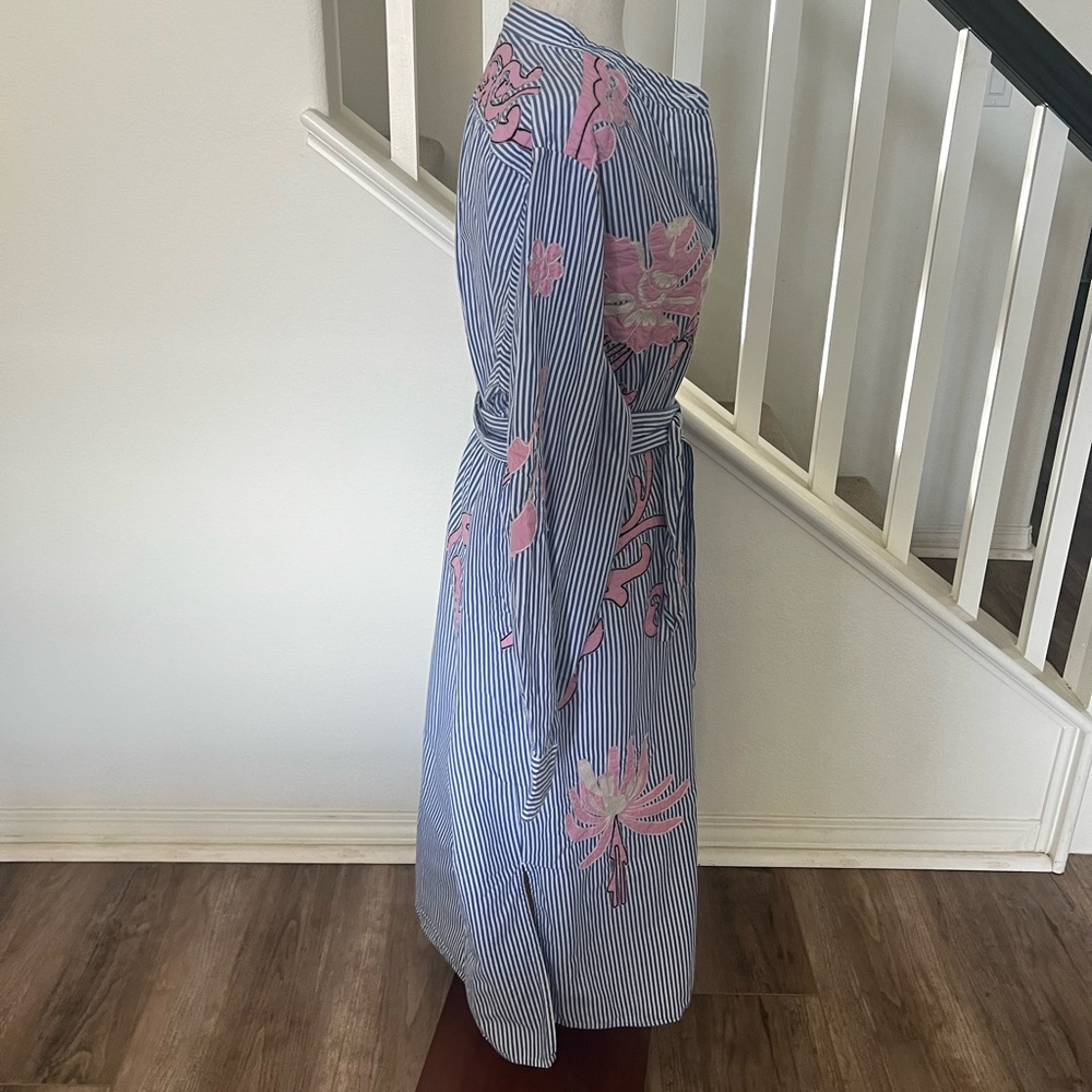 Tory Burch Blue and Pink Striped Midi Dress - Picture 2 of 16